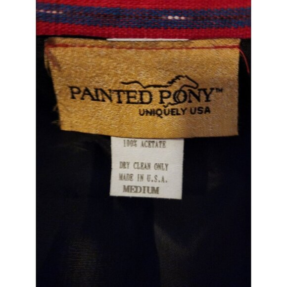 Painted Pony Women’s medium Red Striped Cotton Fringed Button Jacket Made in USA - Picture 5 of 10